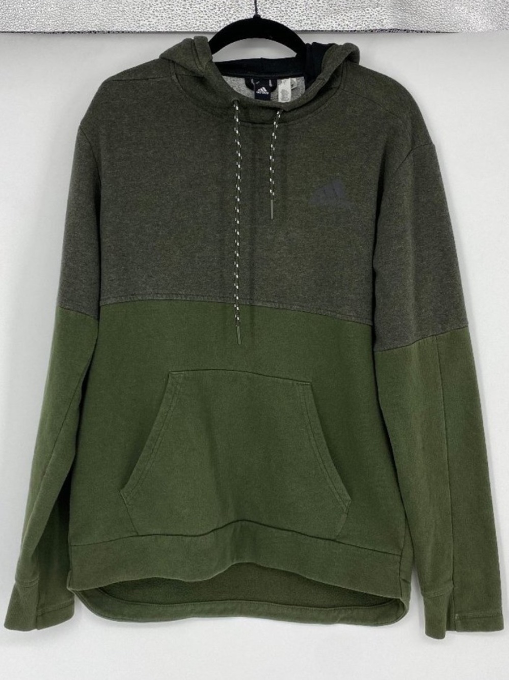 adidas two tone olive green gray hooded cowl neck athletic pullover sweatshirt